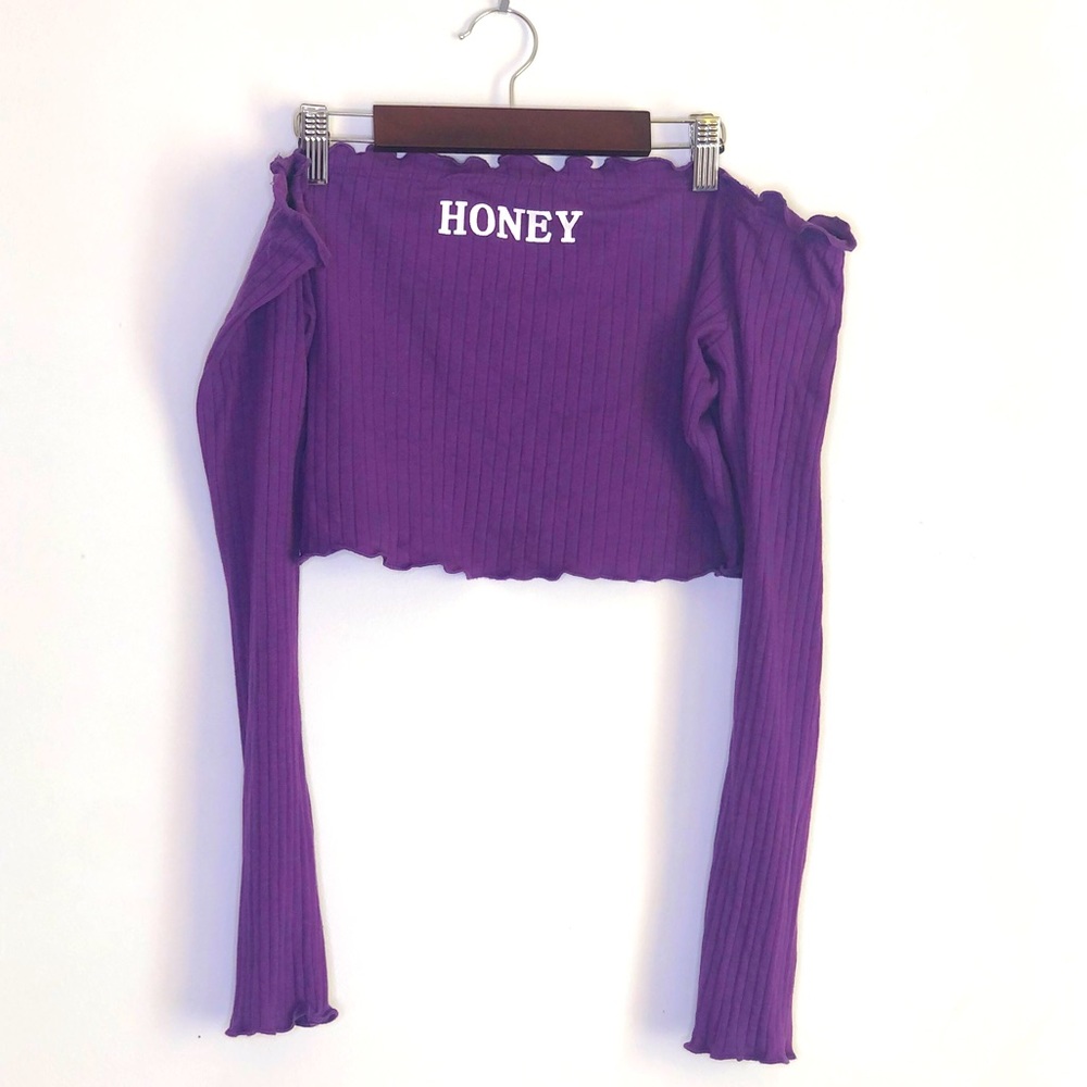 Purple Cropped Top w/ Long Sleeves